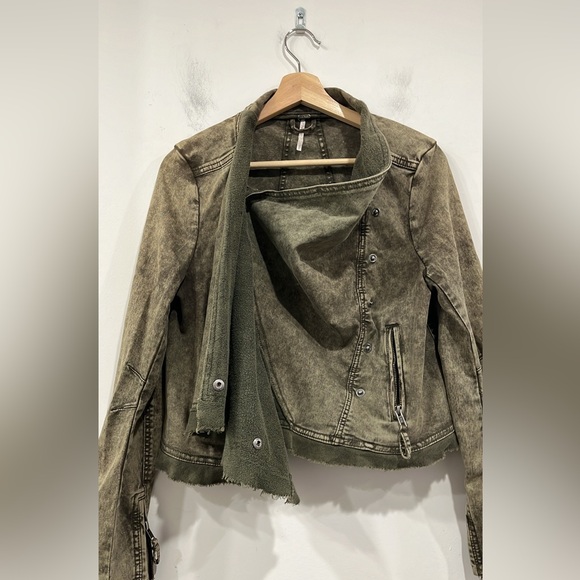 Free People Drape Collapsing Twill Moto Jacket In Olive Green size S - Picture 7 of 16